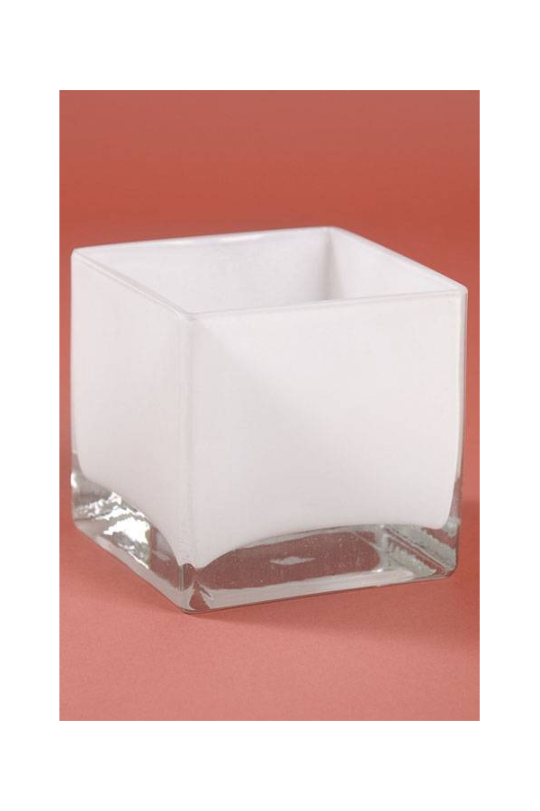 4" CUBE GLASS VASE WHITE