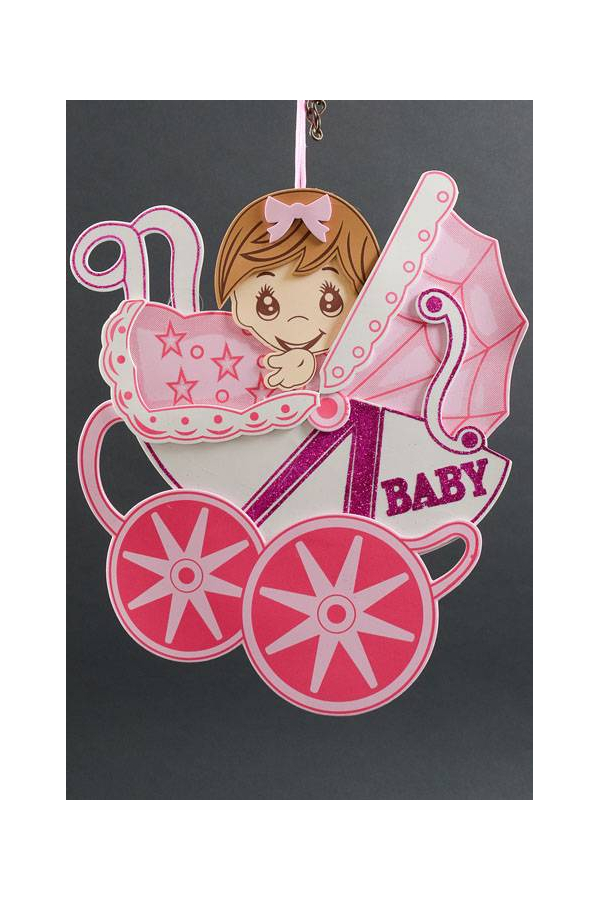 13" X 15.5" BABY SHOWER CARRIAGE FOAM SIGN PINK