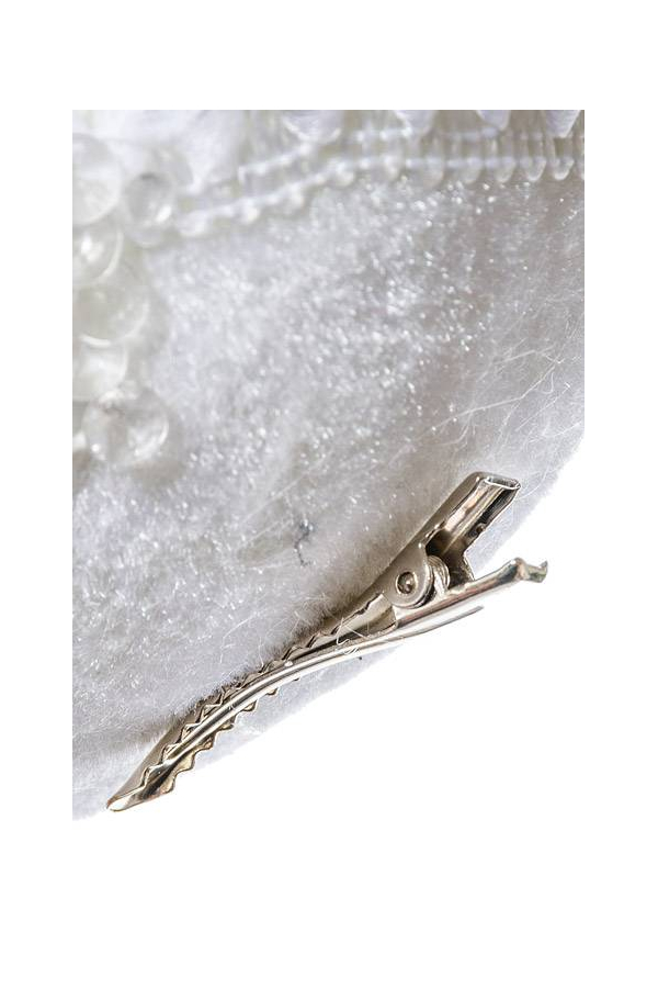 14" VELVET/PEARL FEATHER BIRD W/CLIP (WHITE)