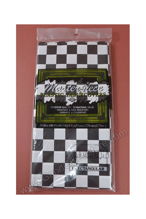54" X 108" CHECKERED TABLE COVER BLACK/WHITE
