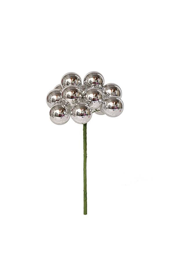 30mm Plastic Shiny Stem Ball Silver Pkg/12