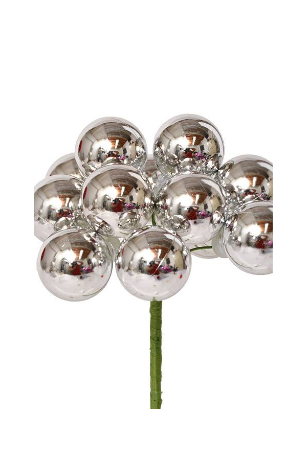 30mm Plastic Shiny Stem Ball Silver Pkg/12