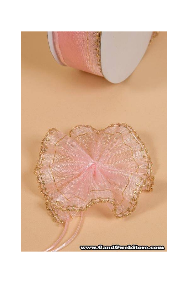 1.5" X 25YDS SIDE PULL BOW W/GOLD TRIM PINK