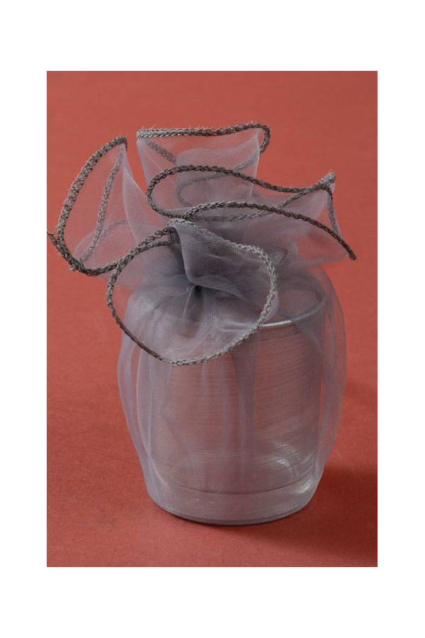 11" ROUND ORGANZA TIE POUCH RUFFLED EDGE SILVER PKG/12