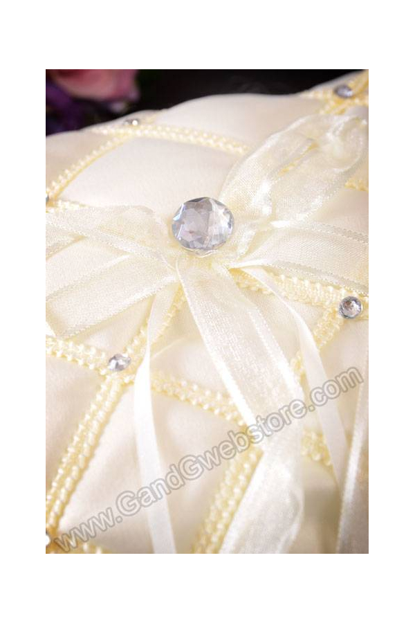 7" RING PILLOW W/RHINESTONES IVORY