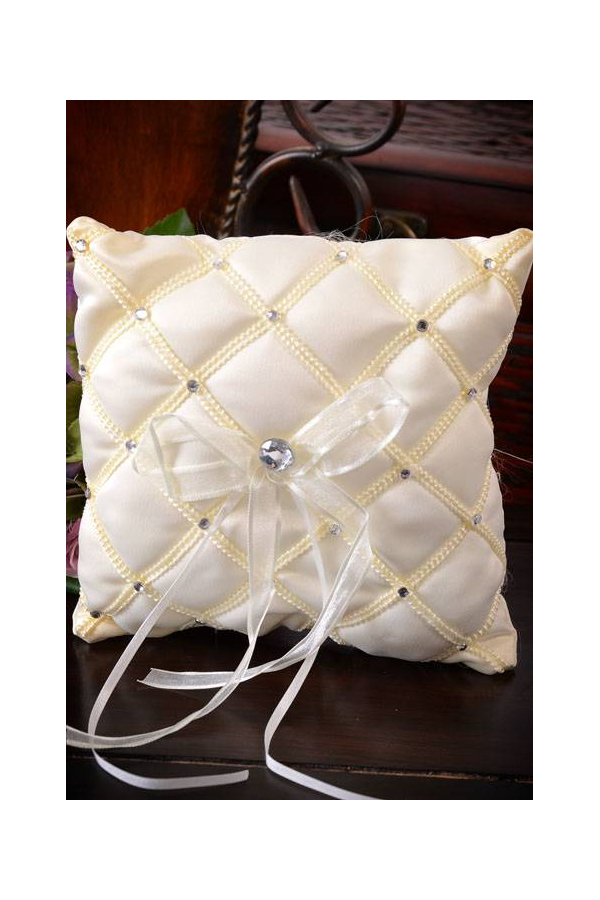 7" RING PILLOW W/RHINESTONES IVORY